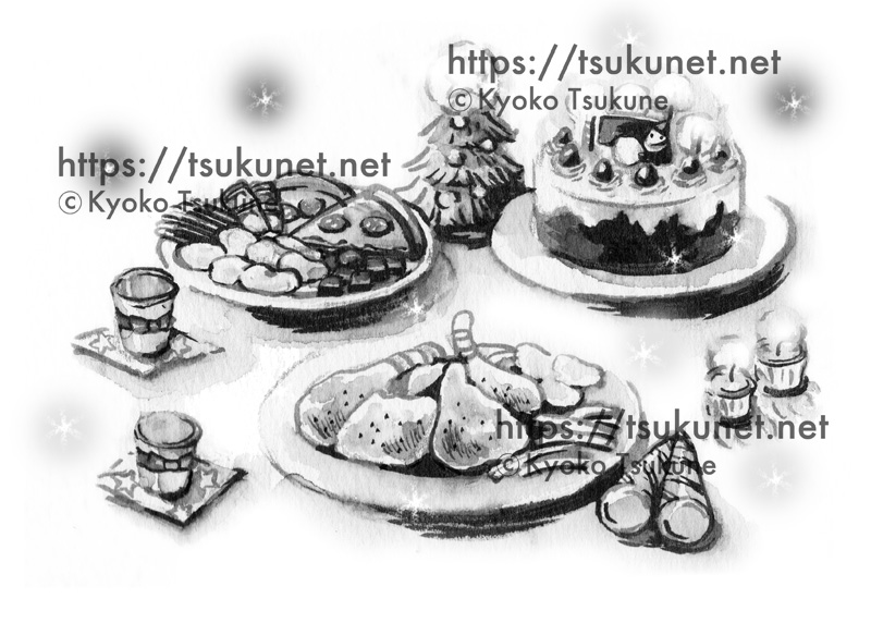 クリスマス白黒イラスト