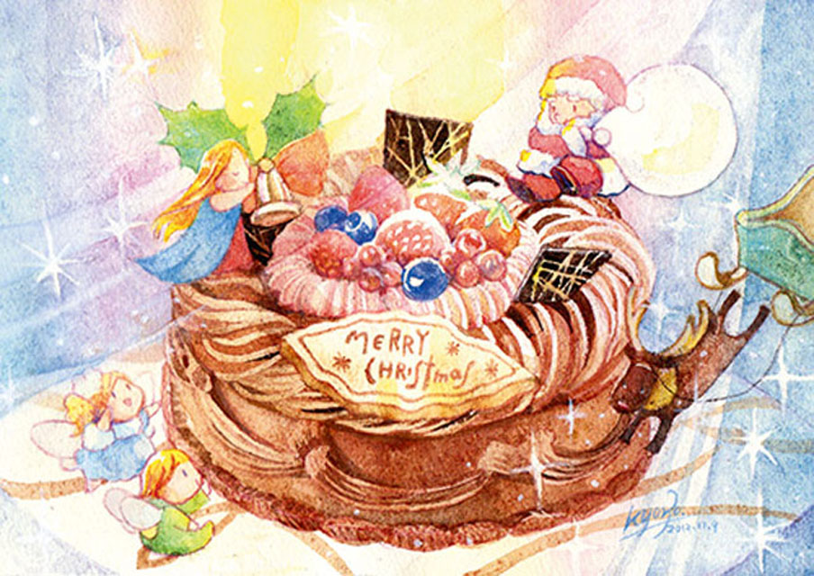 クリスマスケーキイラスト水彩画